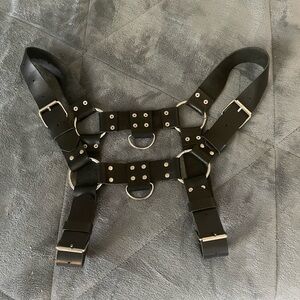 Black Genuine Leather Bulldog Style Body Harness